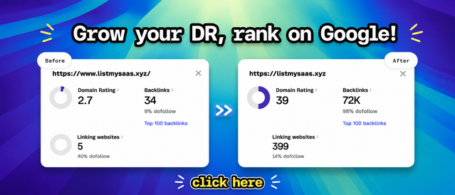Grow your DR, rank on Google — Domain Rating before and after. Click for directory submission service.